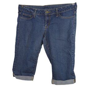 City Streets Blue Bermuda Crop Denim Jean Shorts Juniors Size 13 Cuffed Hem